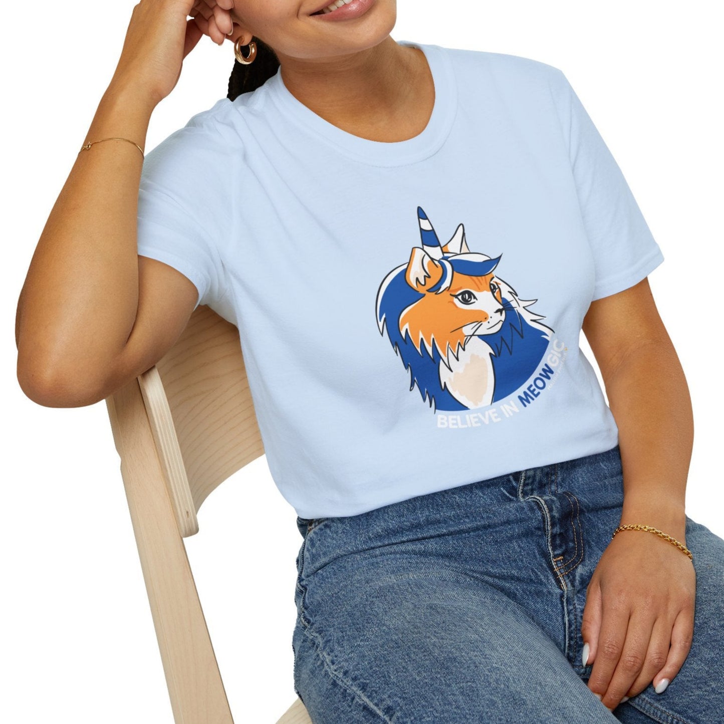 Believe In Meowgic T-Shirt Light Blue Wear 1