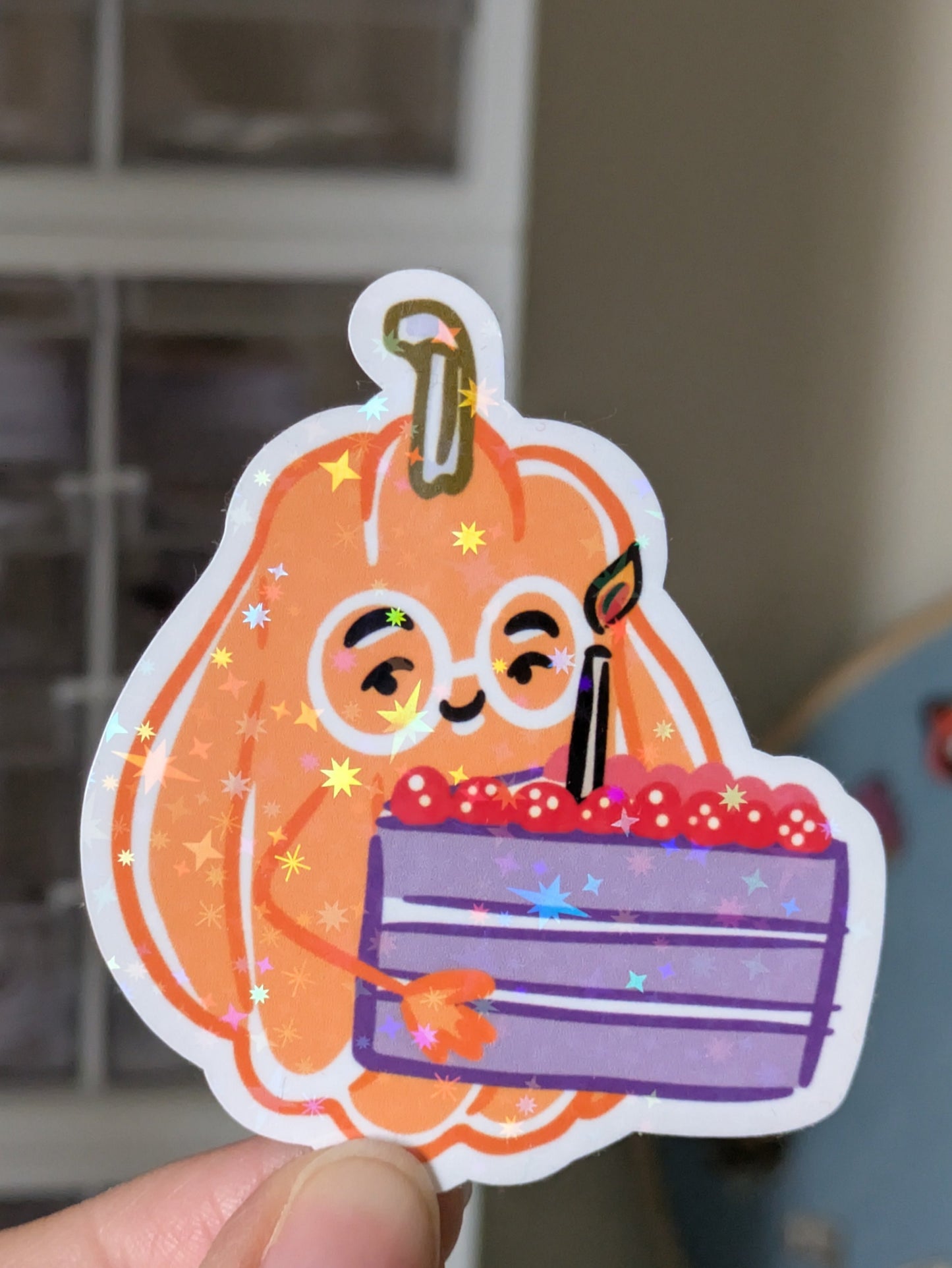 Holographic Birthday Cake Pumpkin Sticker 2