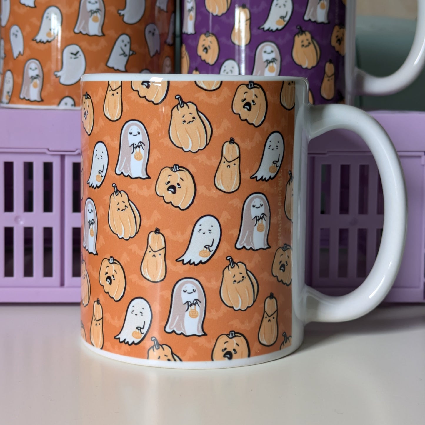 Orange Ghosts And Pumpkins Ceramic Mug 1