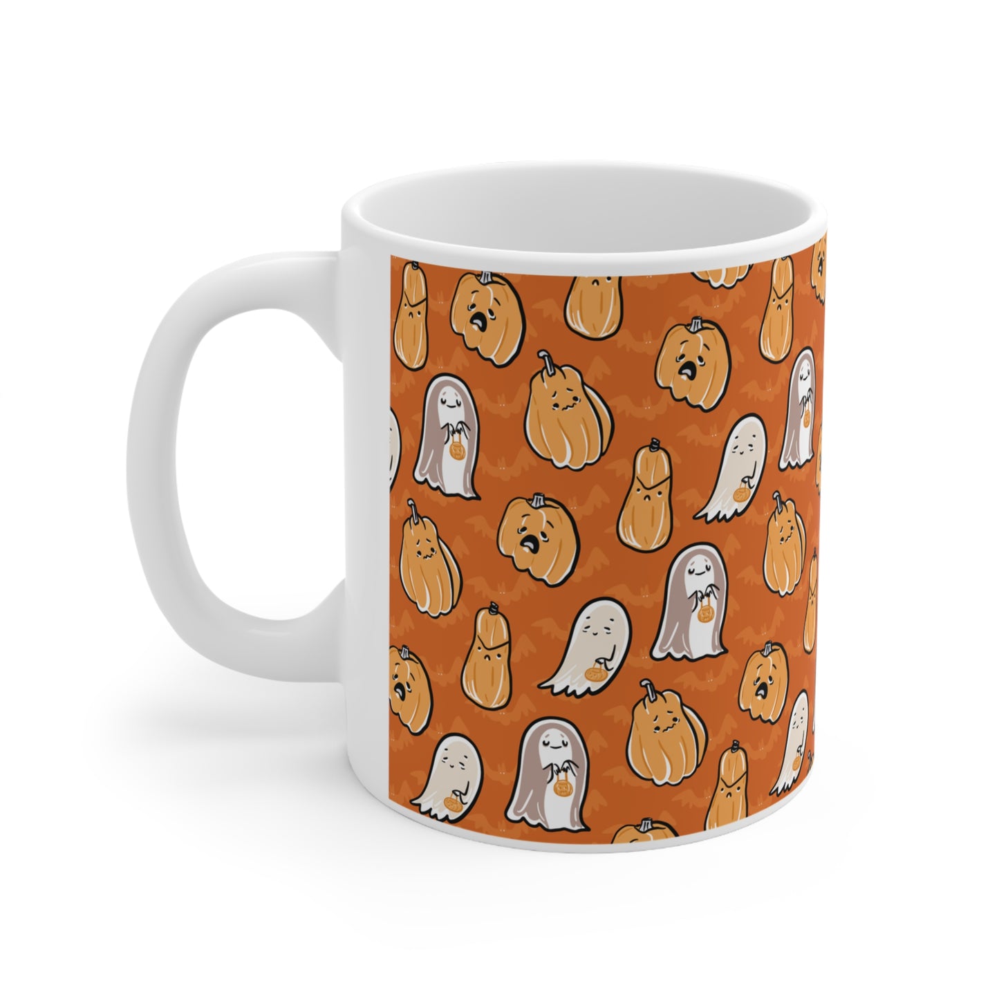 Orange Ghosts And Pumpkins Ceramic Mug 3