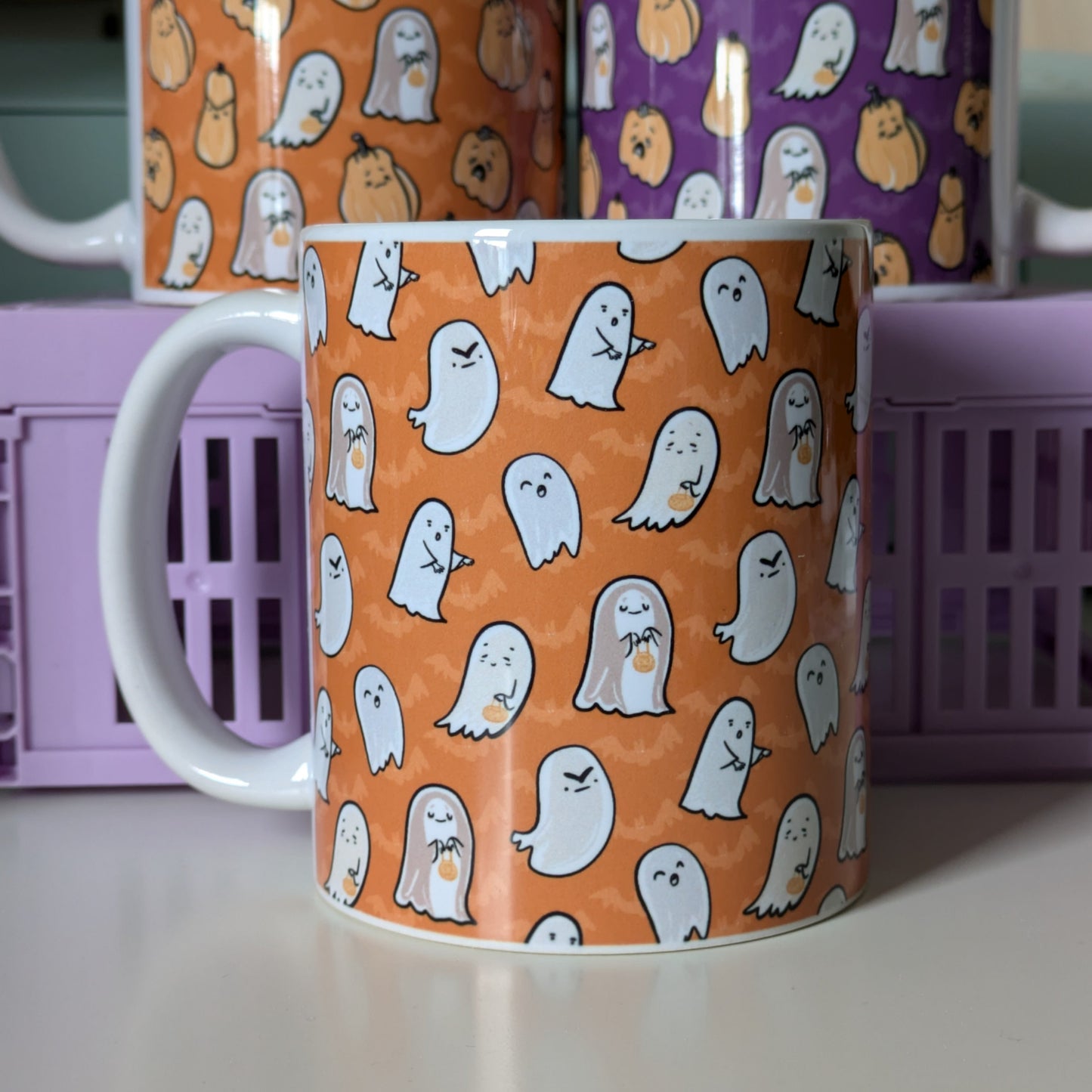 Orange Ghosts Ceramic Mug 1