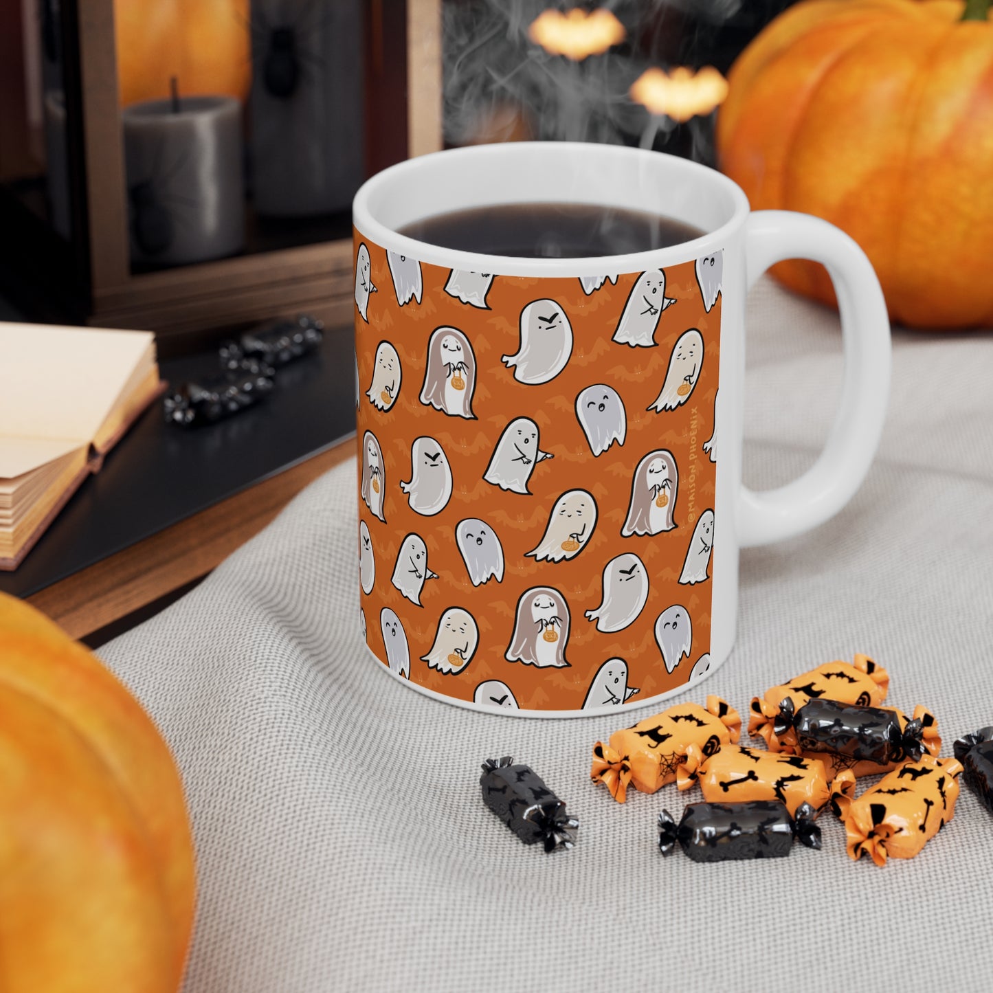 Orange Ghosts Ceramic Mug 2
