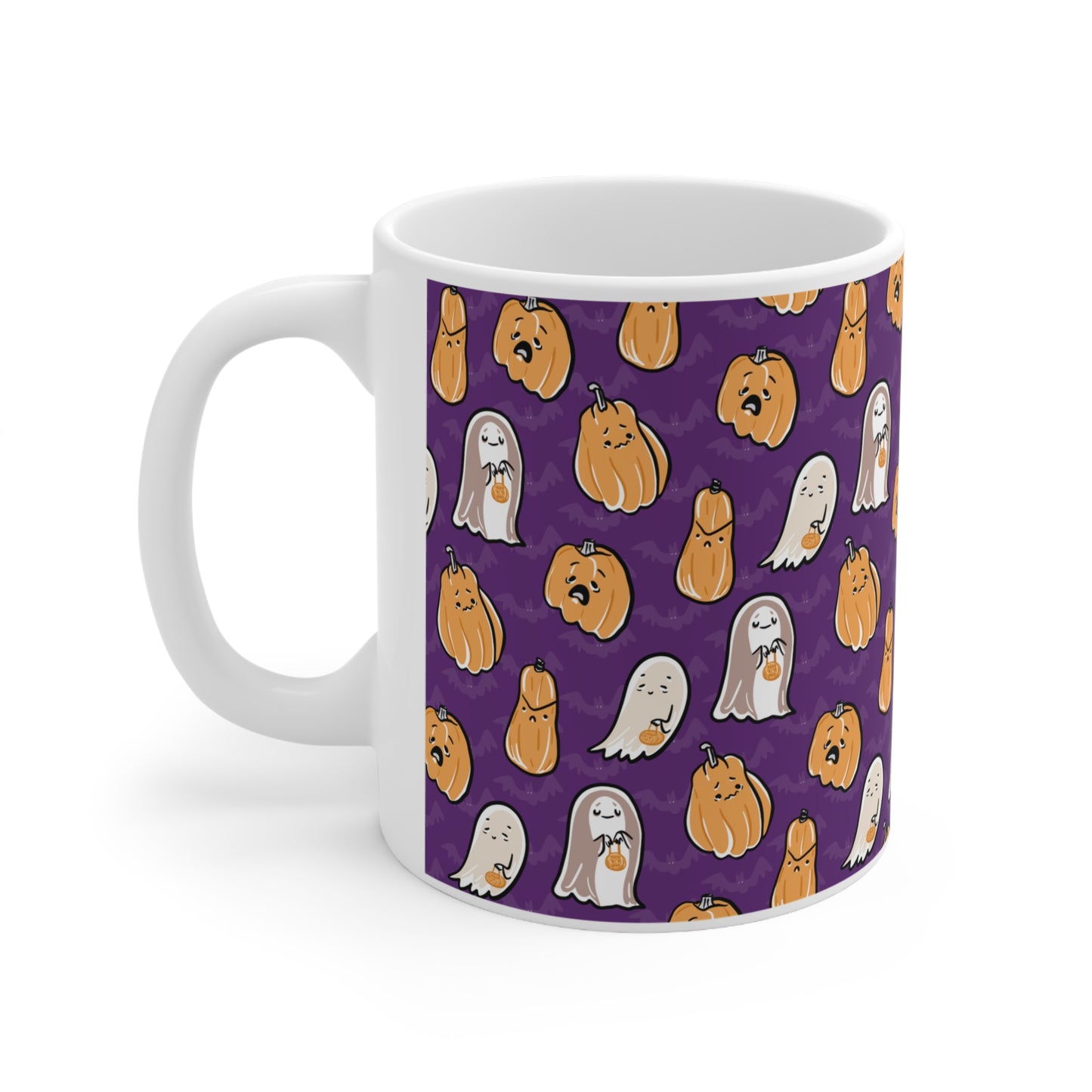 Purple Ghosts And Pumpkins Ceramic Mug 2