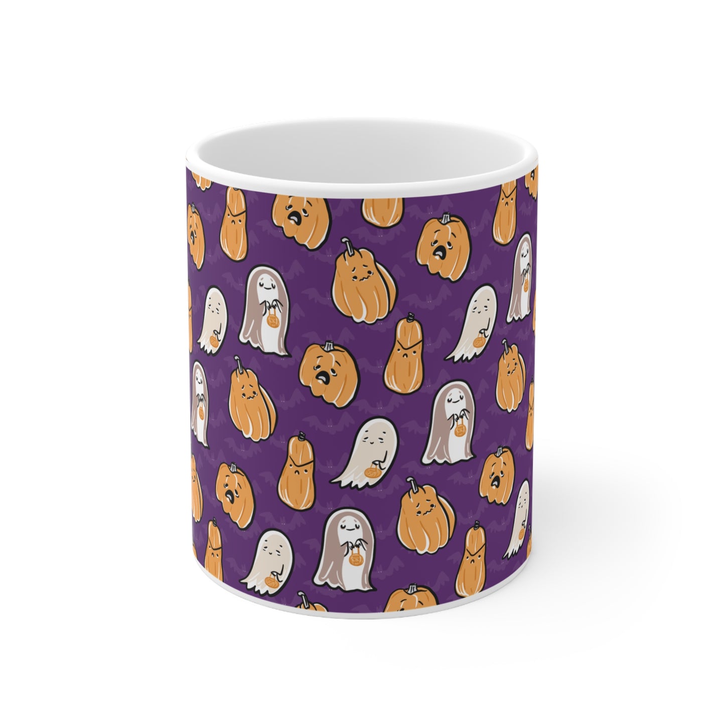 Purple Ghosts And Pumpkins Ceramic Mug 3
