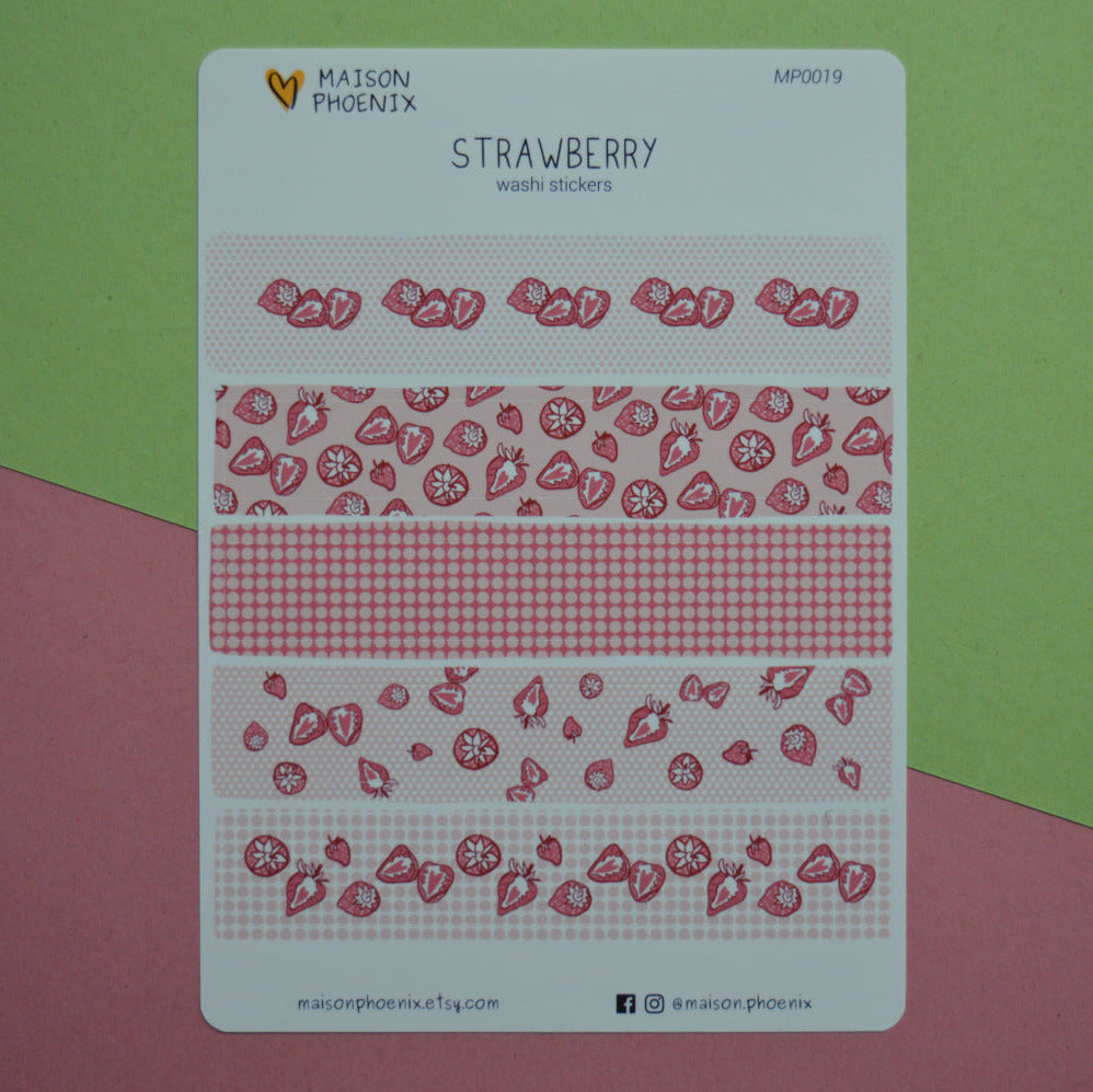 Strawberry Washi Tape Style Sticker Sheet 2