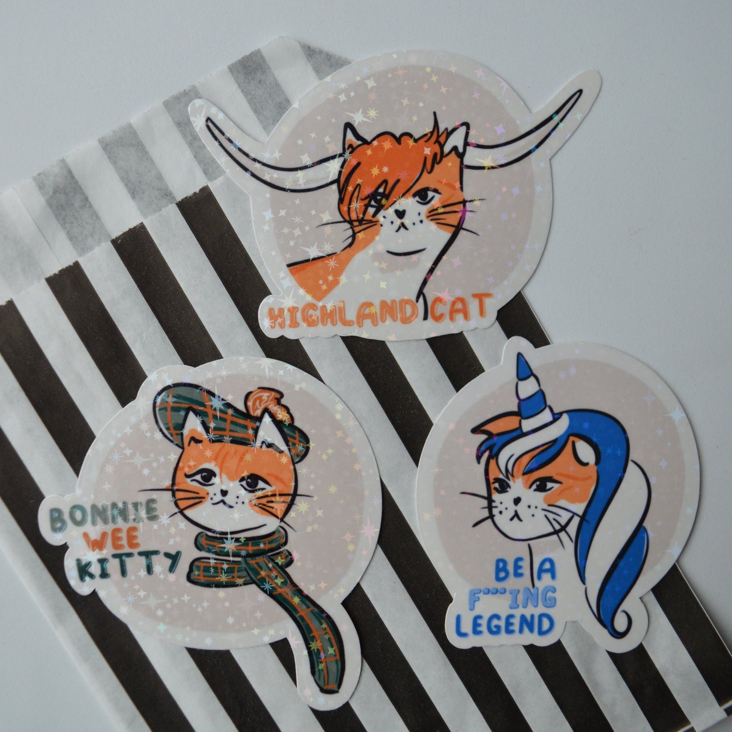 Holographic Scottish Cat Stickers 2