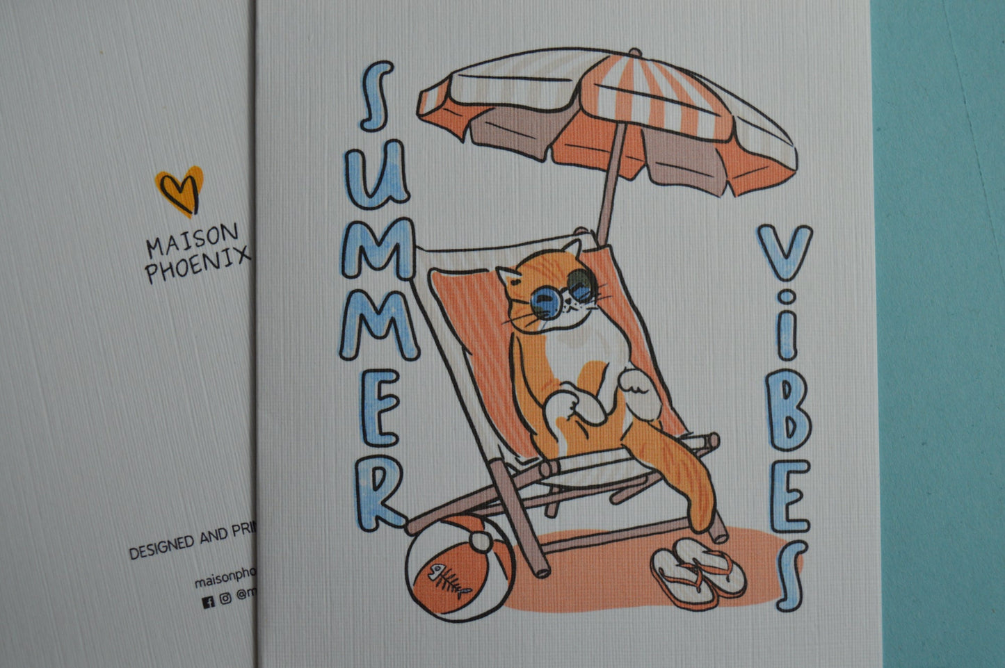 Cat With Parasol Greeting Card (Summer Vibes)