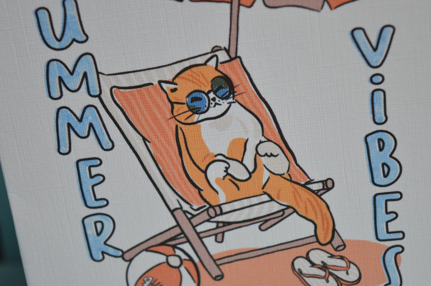Cat With Parasol Greeting Card (Summer Vibes)
