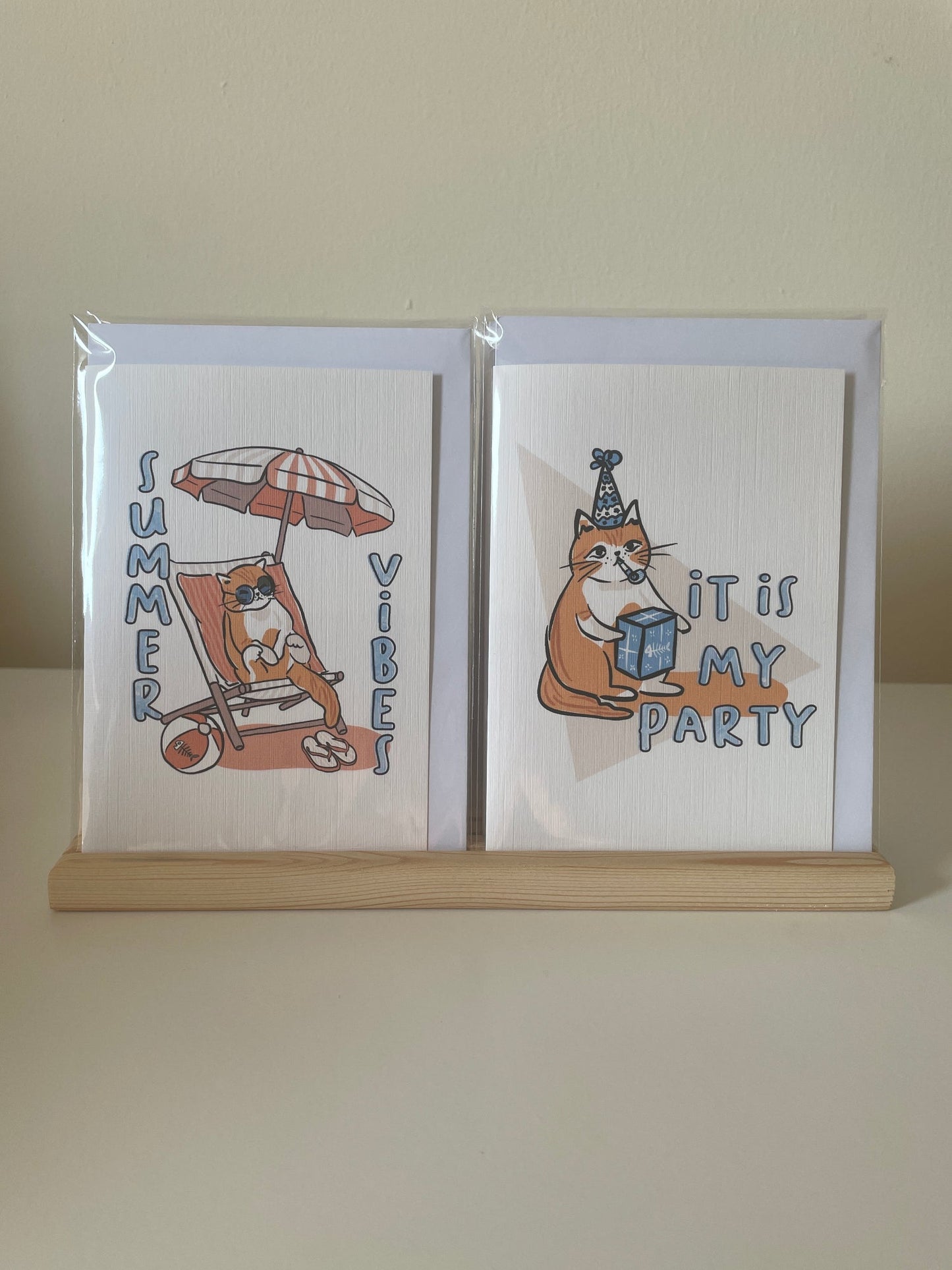 Cat With Parasol Greeting Card (Summer Vibes)