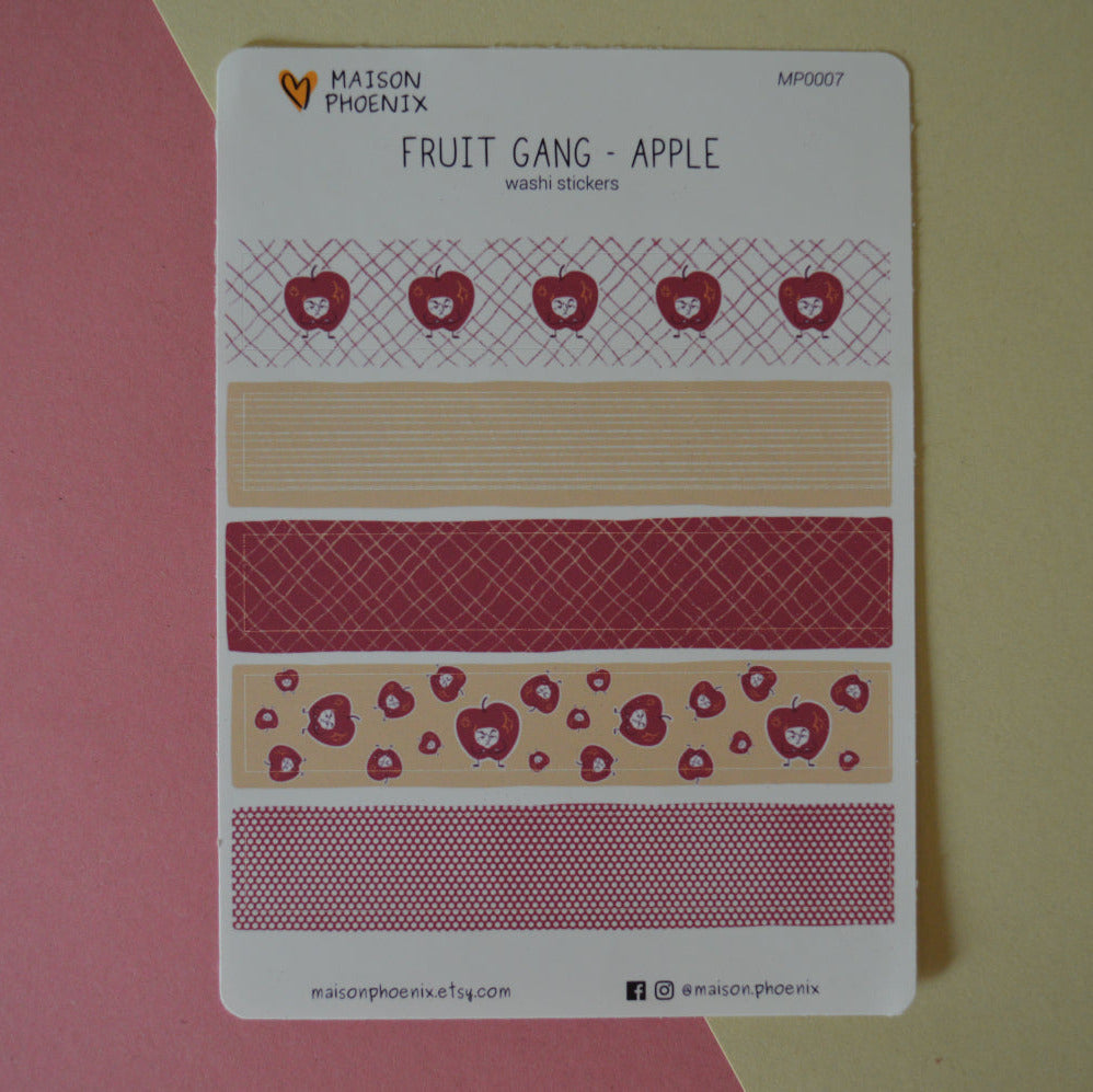 Apple Washi Tape Style Sticker Sheet (Fruit Gang) 1
