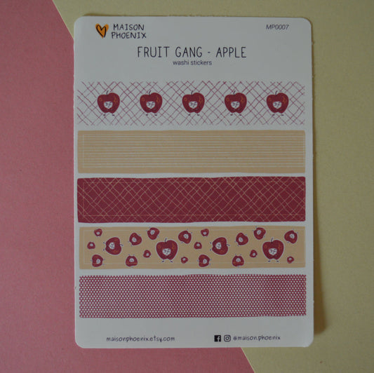 Apple Washi Tape Style Sticker Sheet (Fruit Gang) 1