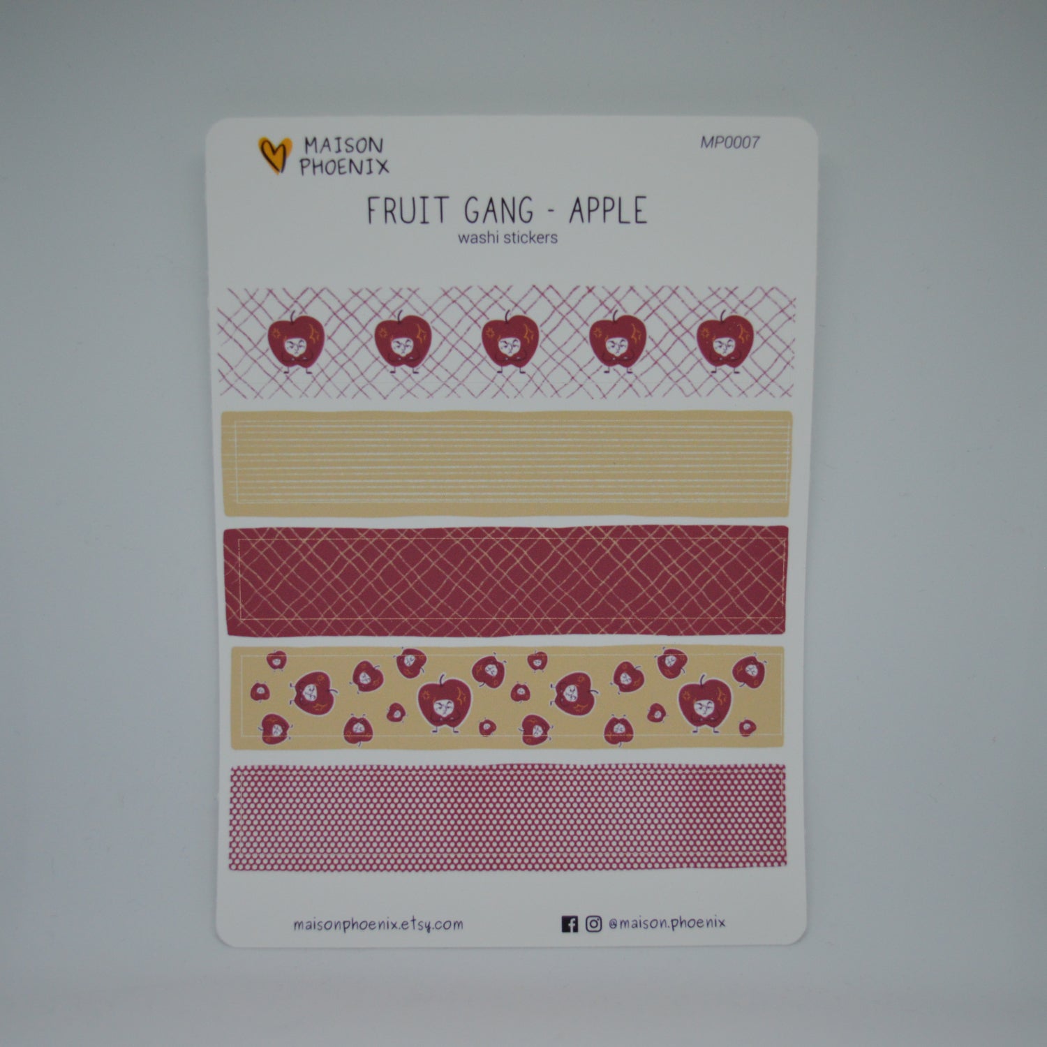 Apple Washi Tape Style Sticker Sheet (Fruit Gang) 2