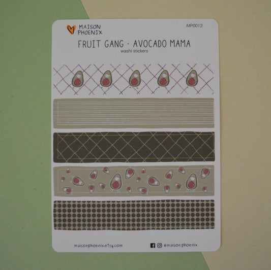 Avocado Washi Tape Style Sticker Sheet (Fruit Gang) 1