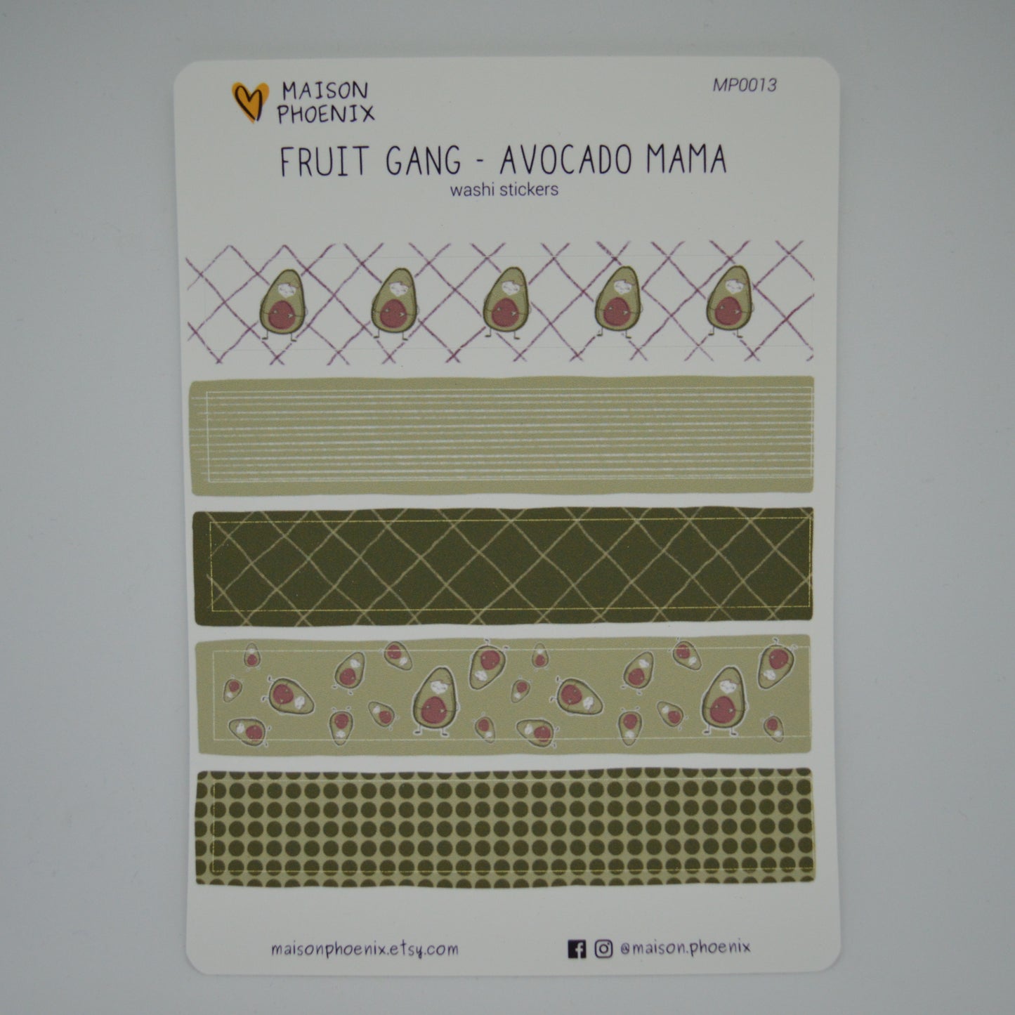 Avocado Washi Tape Style Sticker Sheet (Fruit Gang) 2