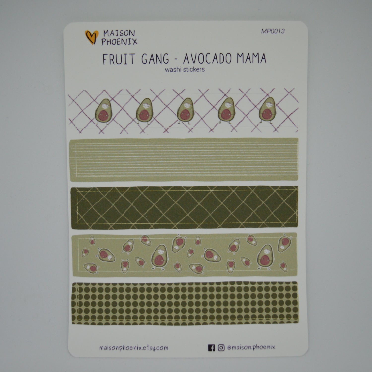 Avocado Washi Tape Style Sticker Sheet (Fruit Gang) 2