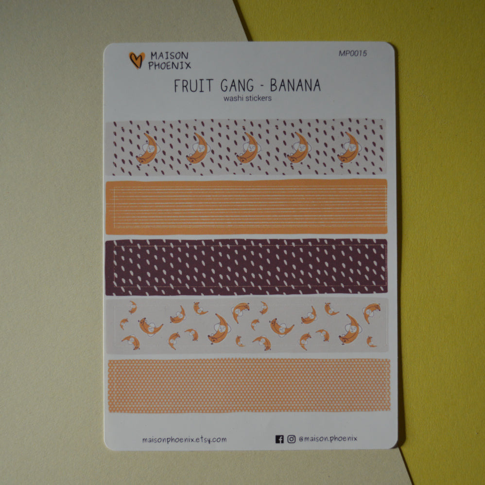 Banana Washi Tape Style Sticker Sheet (Fruit Gang) 1