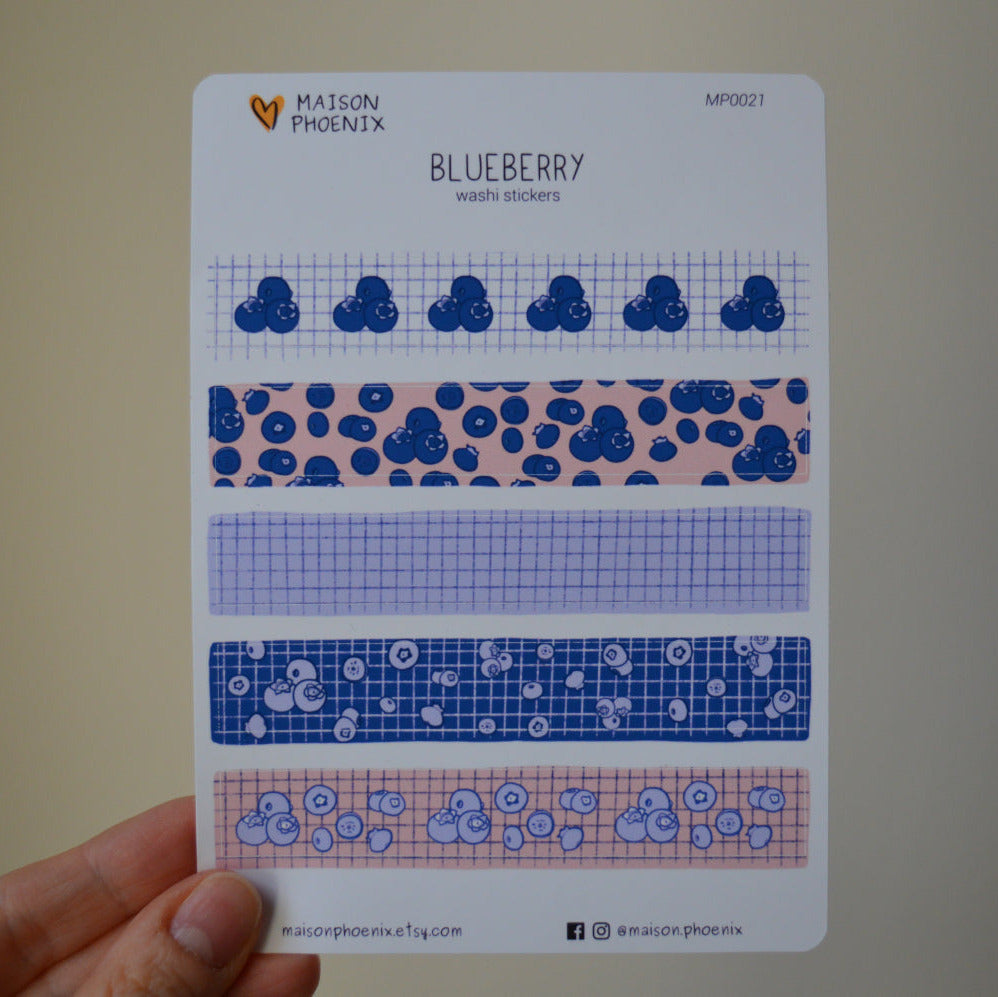 Blueberry Washi Tape Style Sticker Sheet 1