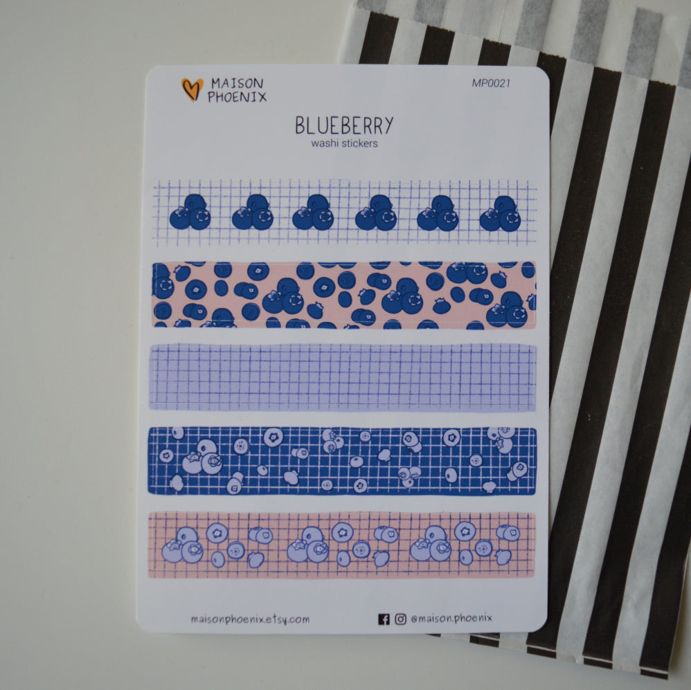 Blueberry Washi Tape Style Sticker Sheet 2