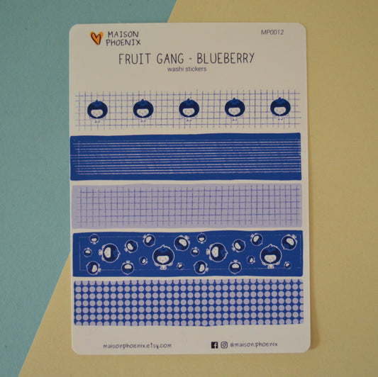 Blueberry Washi Tape Style Sticker Sheet (Fruit Gang) 1
