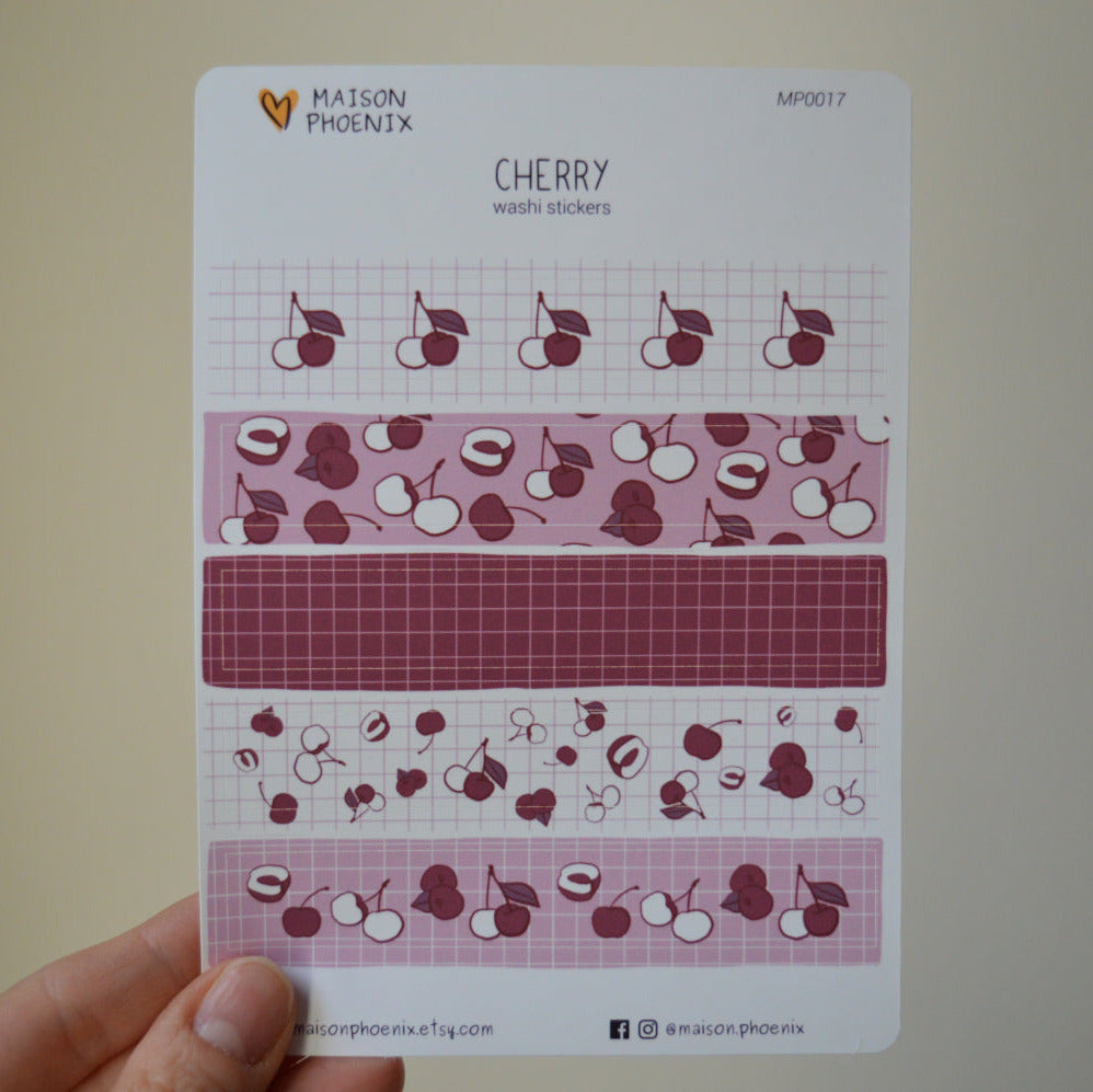 Cherry Washi Tape Style Sticker Sheet 1