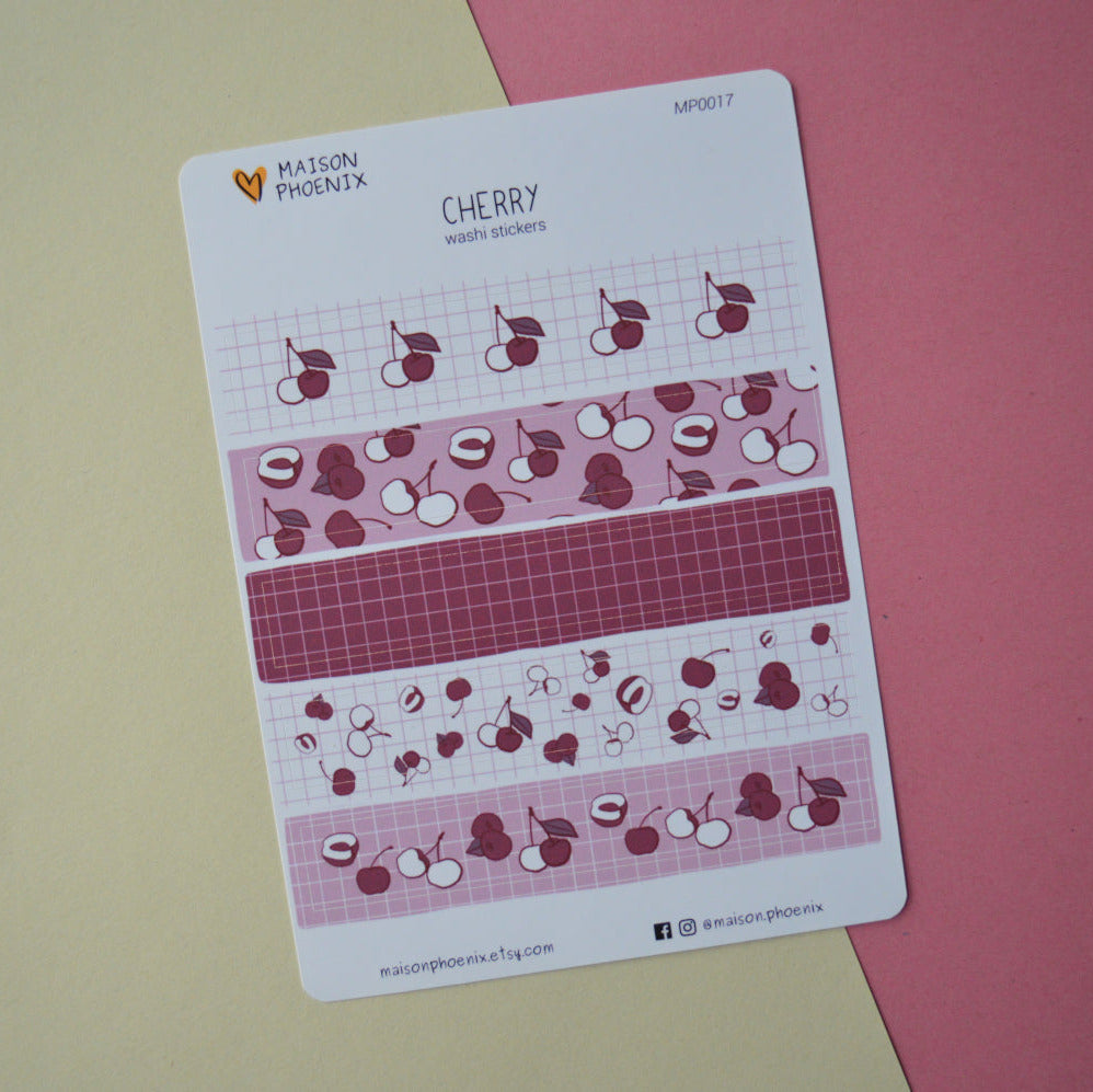 Cherry Washi Tape Style Sticker Sheet 2