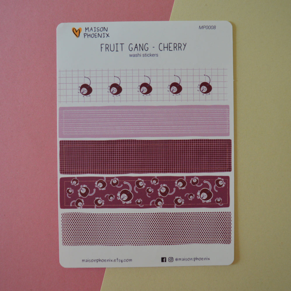 Cherry Washi Tape Style Sticker Sheet (Fruit Gang) 1
