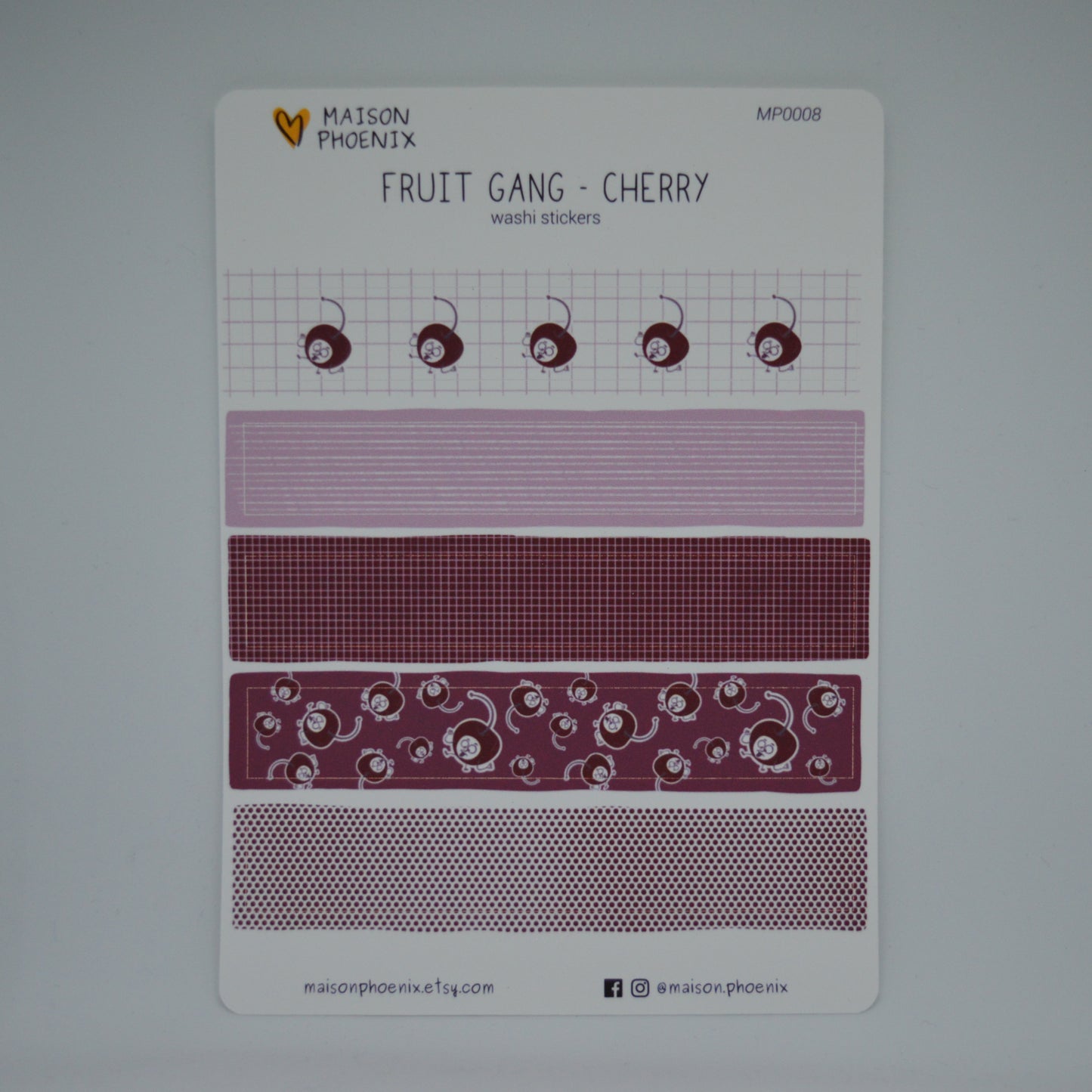 Cherry Washi Tape Style Sticker Sheet (Fruit Gang) 2
