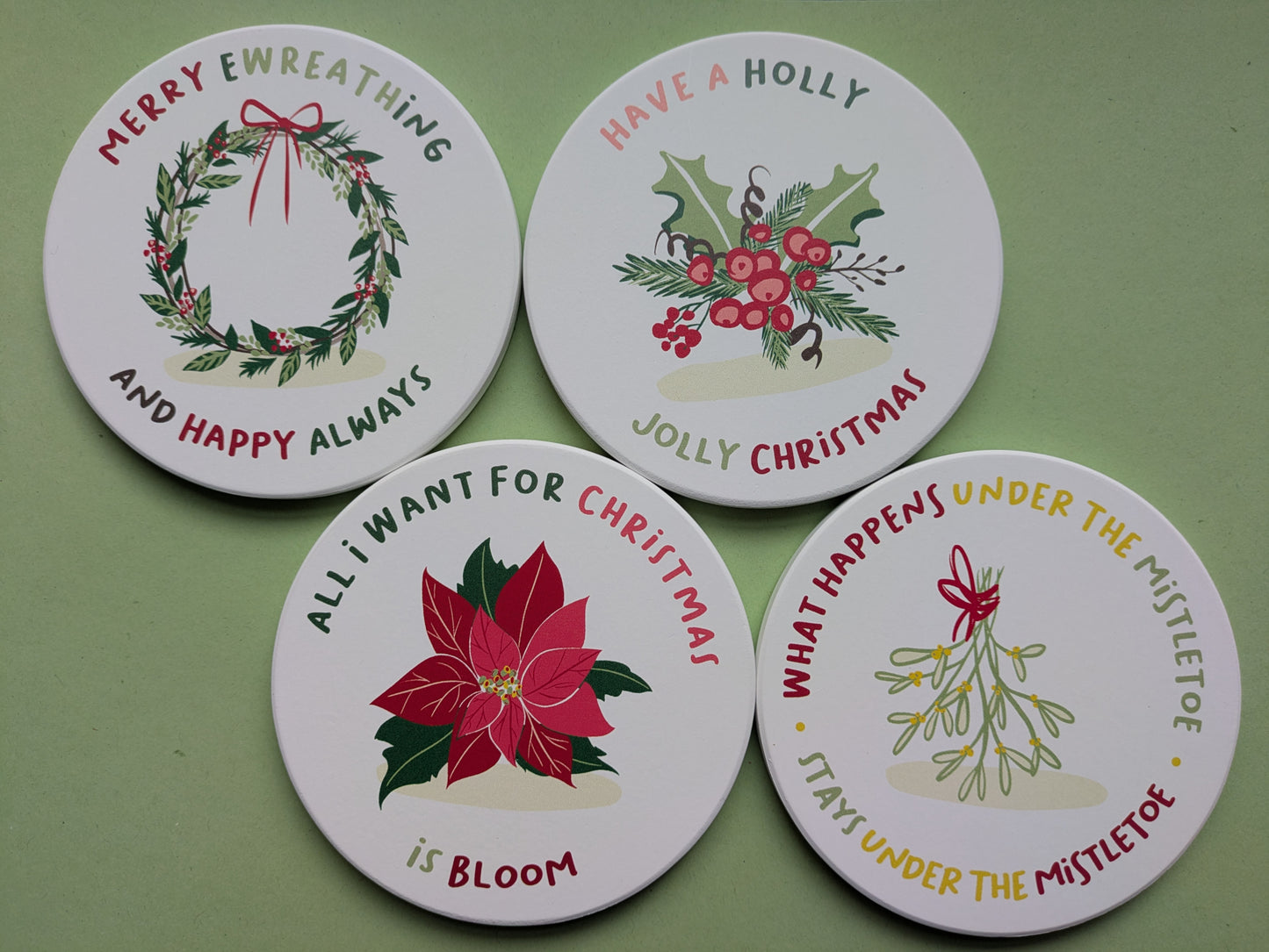 Festive Greenery Ceramic Coasters