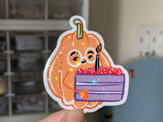 Holographic Birthday Cake Pumpkin Sticker 1