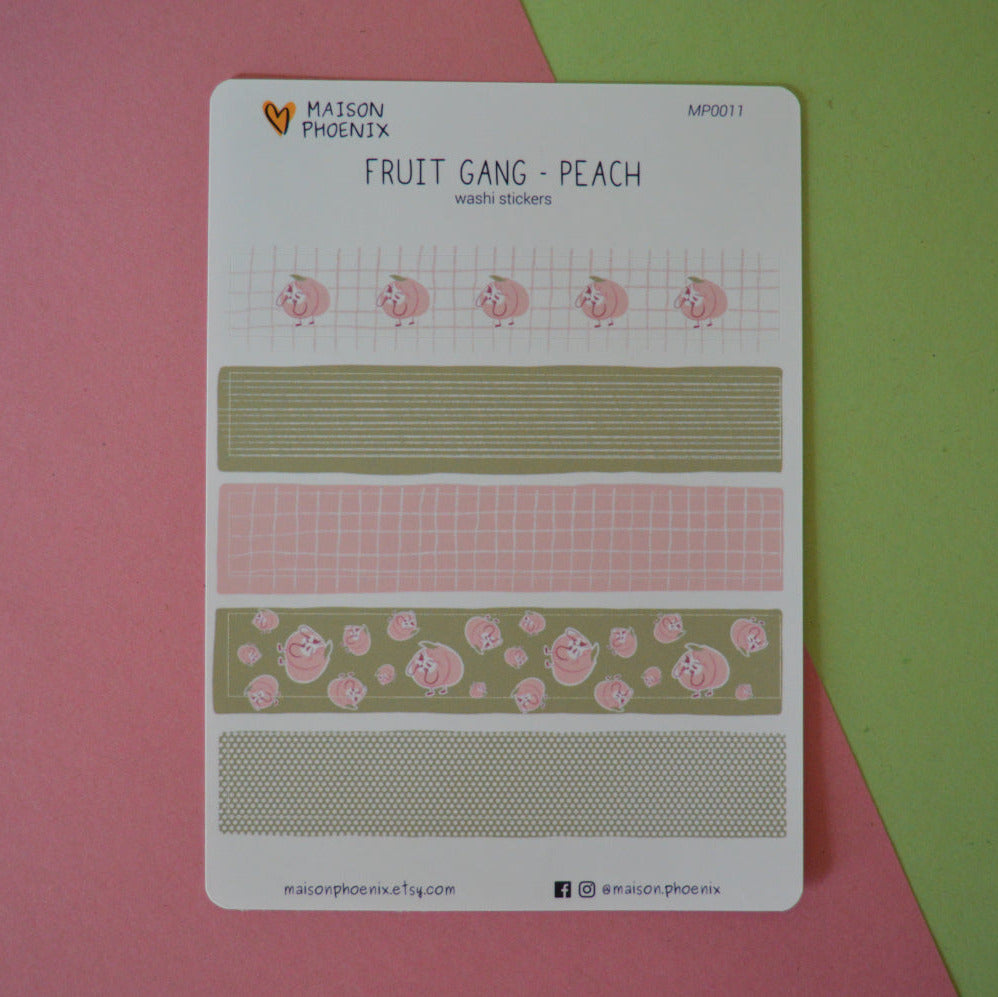 Peach Washi Tape Style Sticker Sheet (Fruit Gang) 1