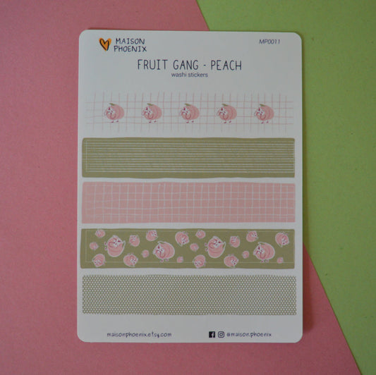 Peach Washi Tape Style Sticker Sheet (Fruit Gang) 1
