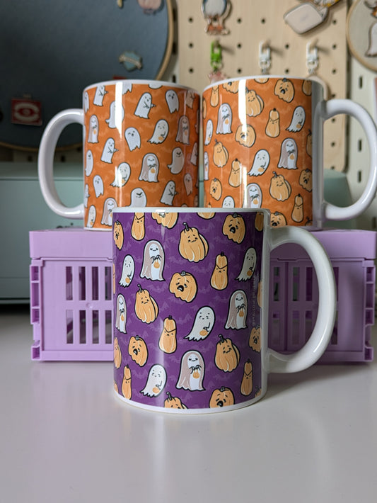 Purple Ghosts And Pumpkins Ceramic Mug 6