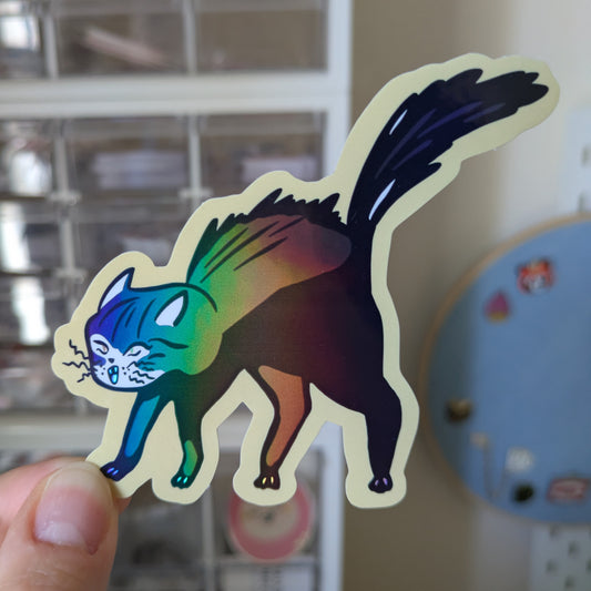 Holographic sticker of a spooky cat