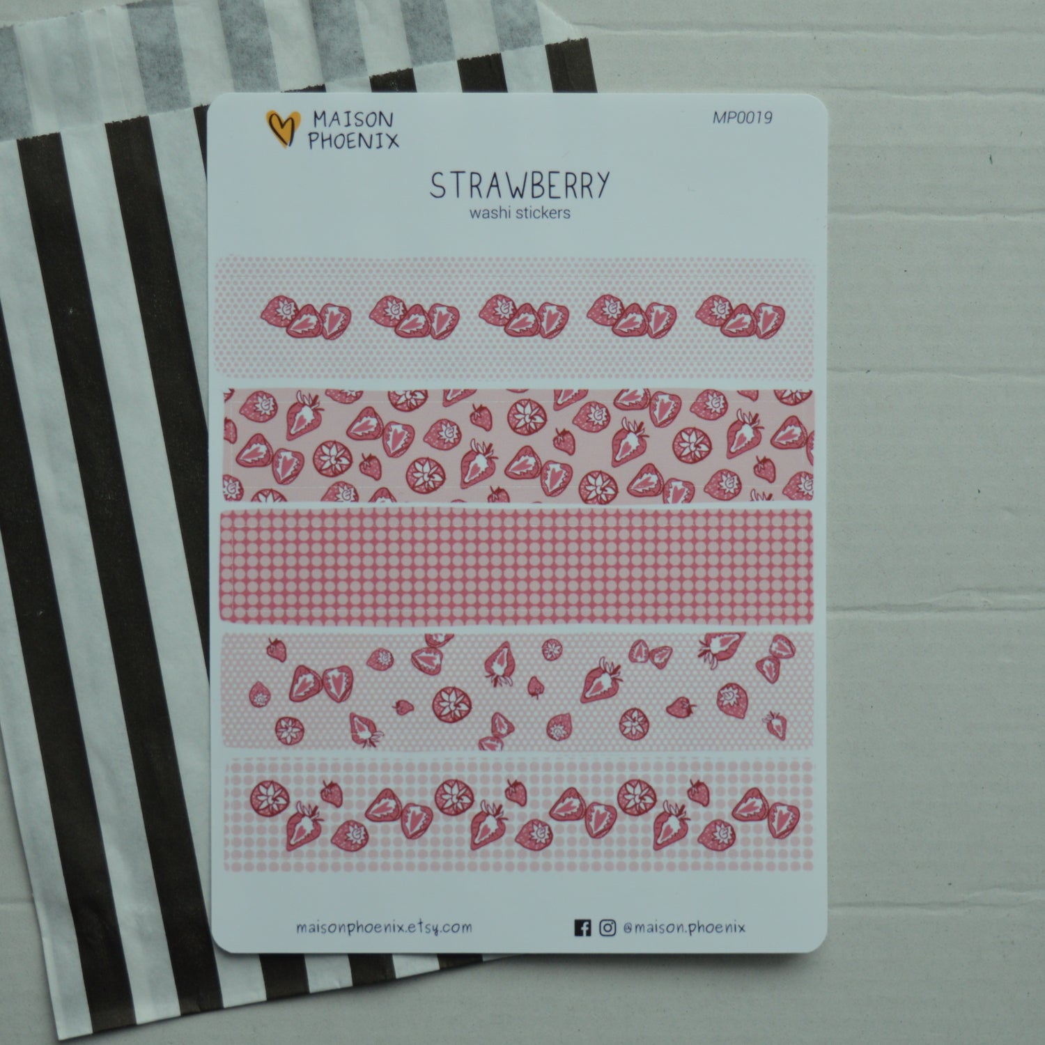 Strawberry Washi Tape Style Sticker Sheet 1