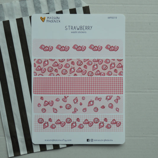 Strawberry Washi Tape Style Sticker Sheet 1