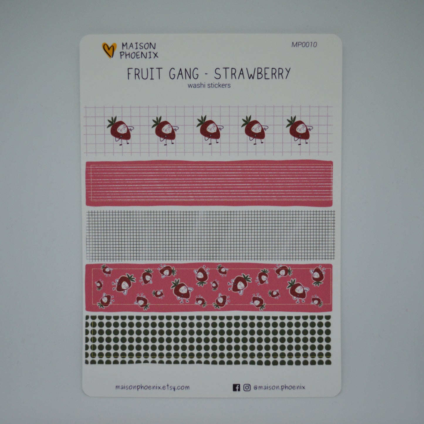 Strawberry Washi Tape Style Sticker Sheet (Fruit Gang) 2