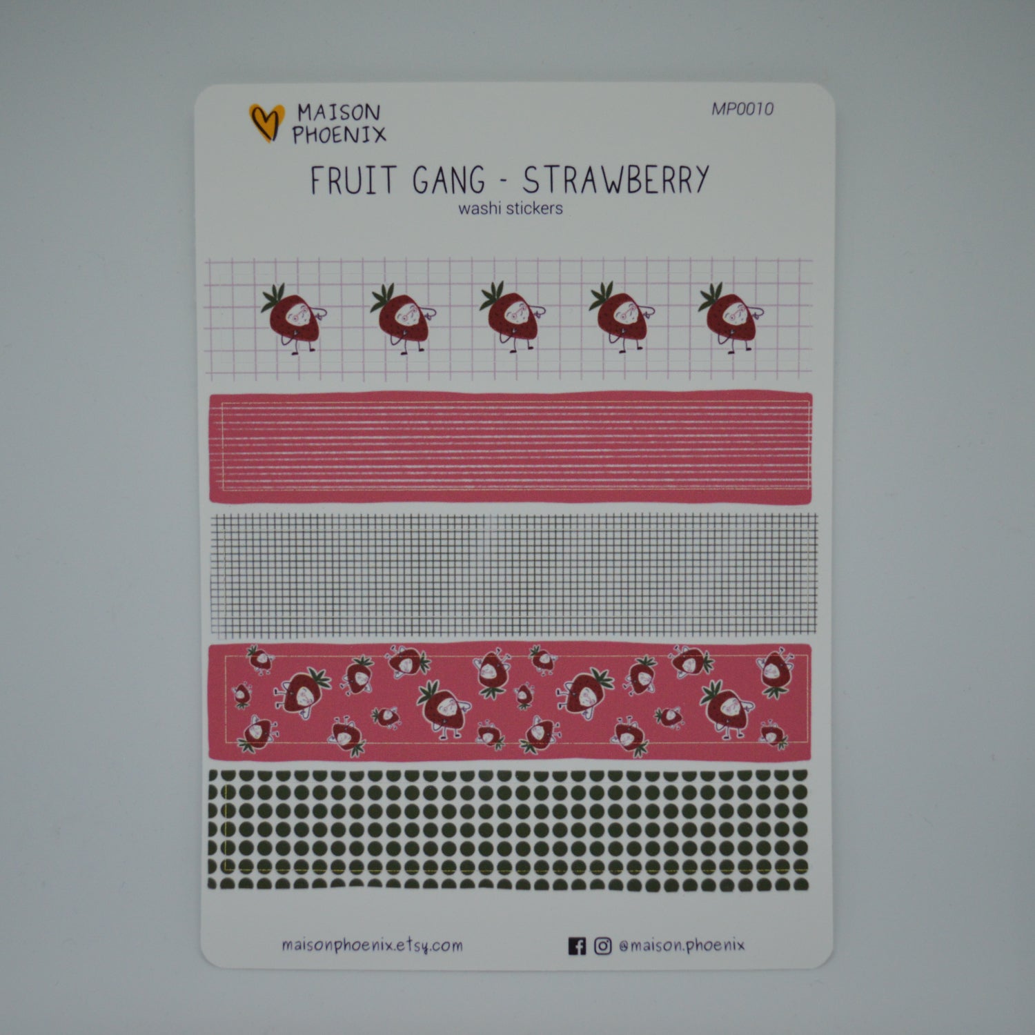 Strawberry Washi Tape Style Sticker Sheet (Fruit Gang) 2