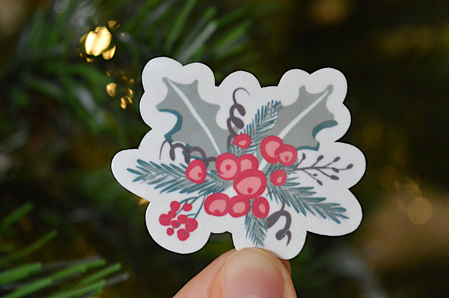 Holographic Festive Greenery Sticker (Holly)