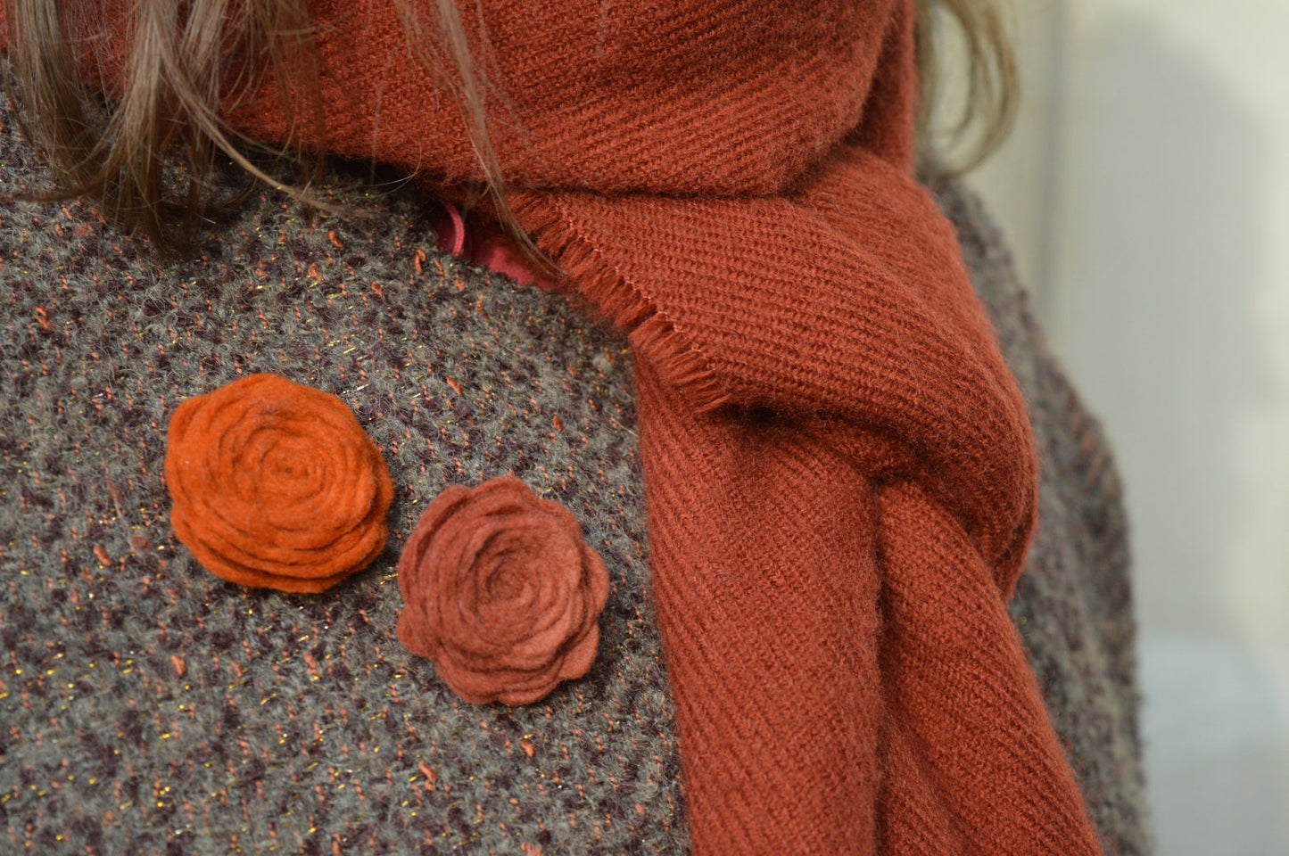 Brown Felt Flower Brooch