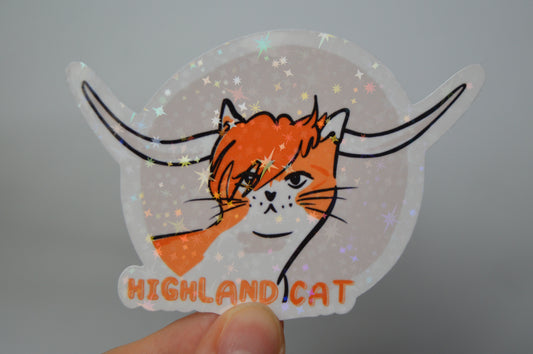 Holographic Highland Cat Sticker1