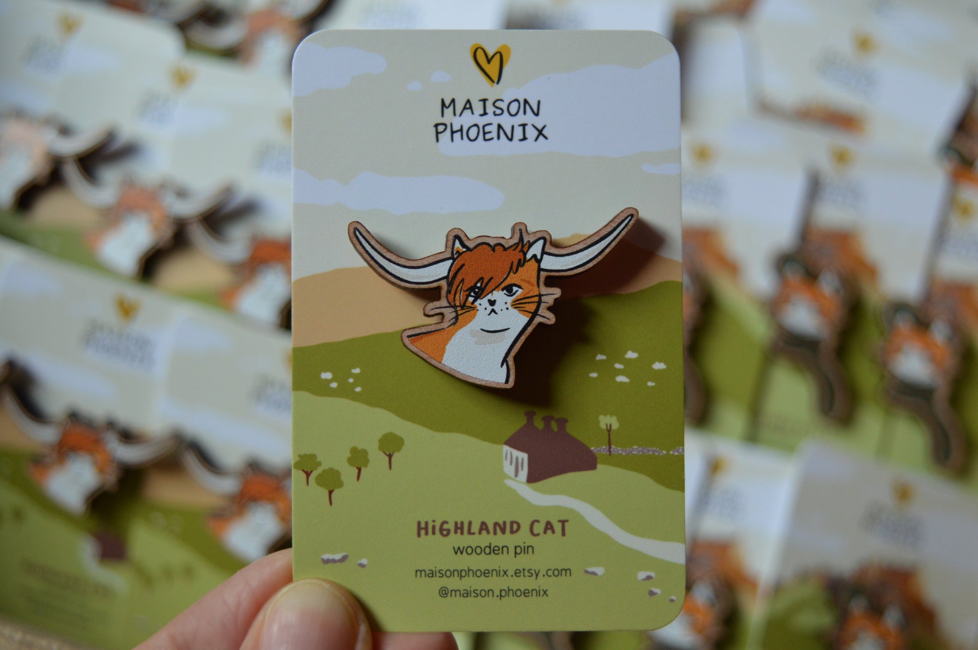 Highland Cat Wooden Pin 1