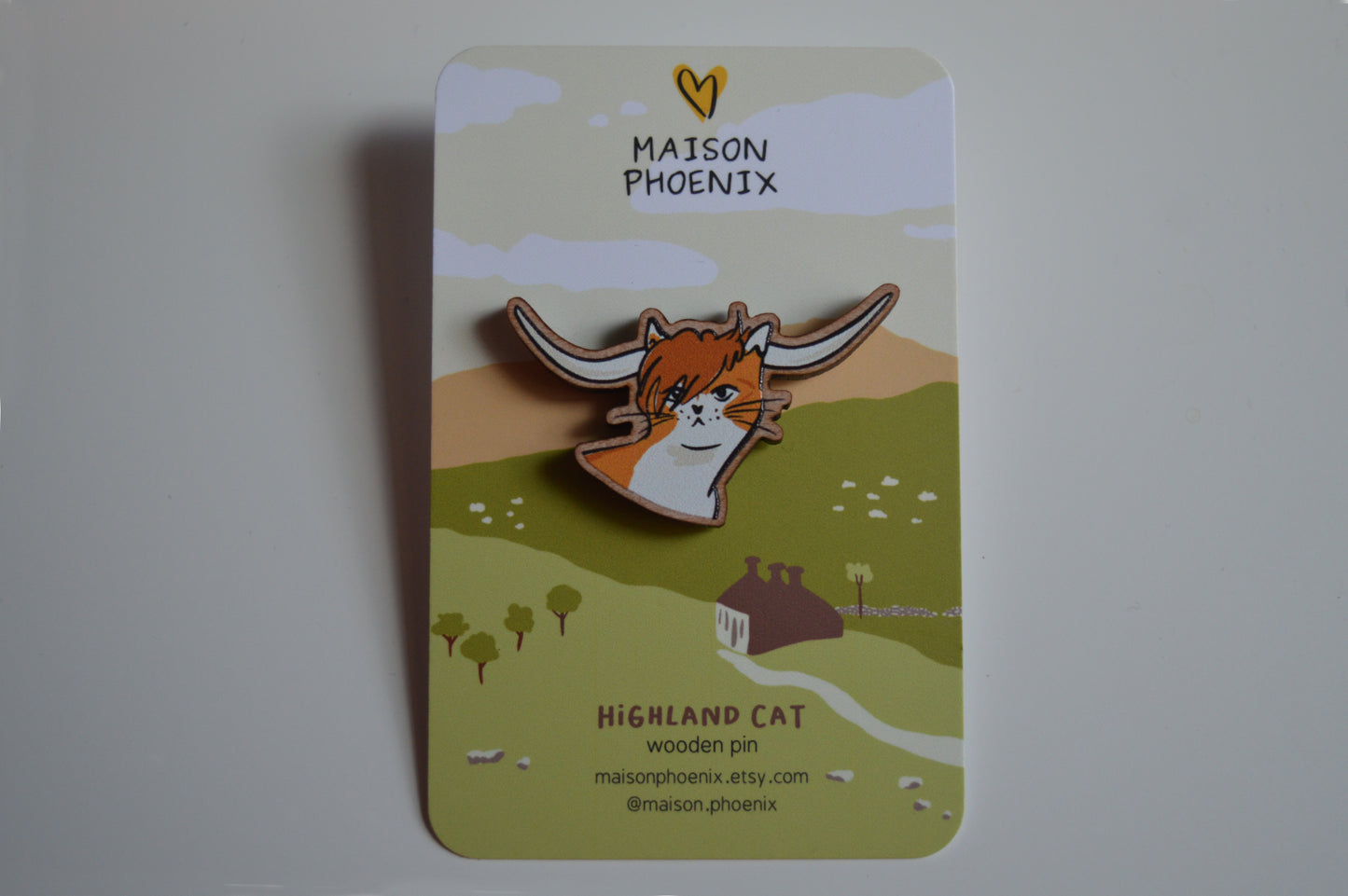 Highland Cat Wooden Pin 2