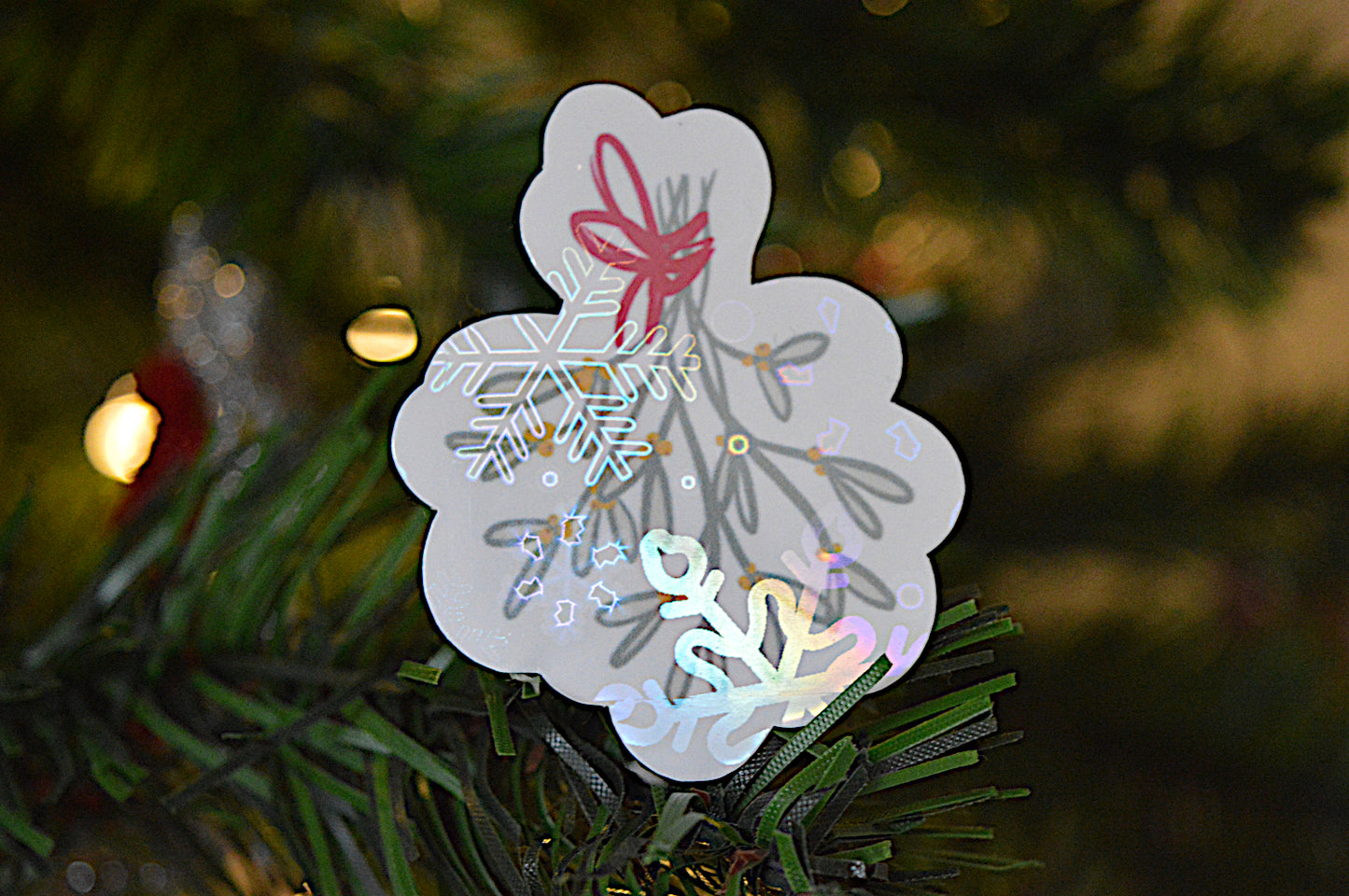 Holographic Festive Greenery Sticker (Mistletoe)