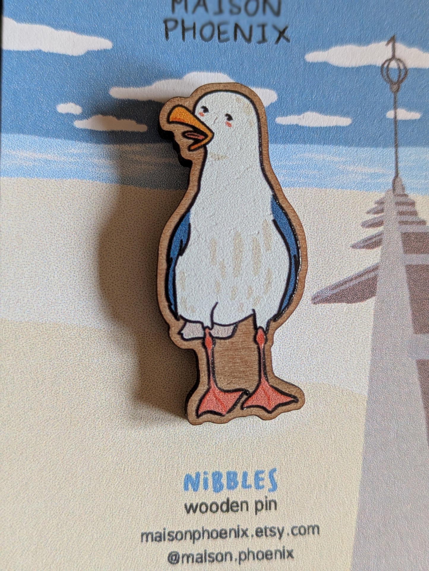 Nibbles Seagull Wooden Pin - Seconds