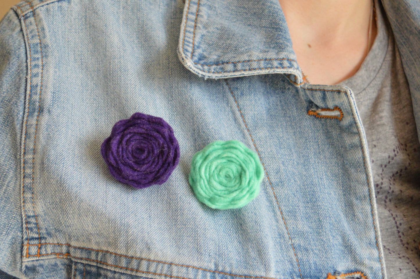 Purple Mint Felt Flower Brooch