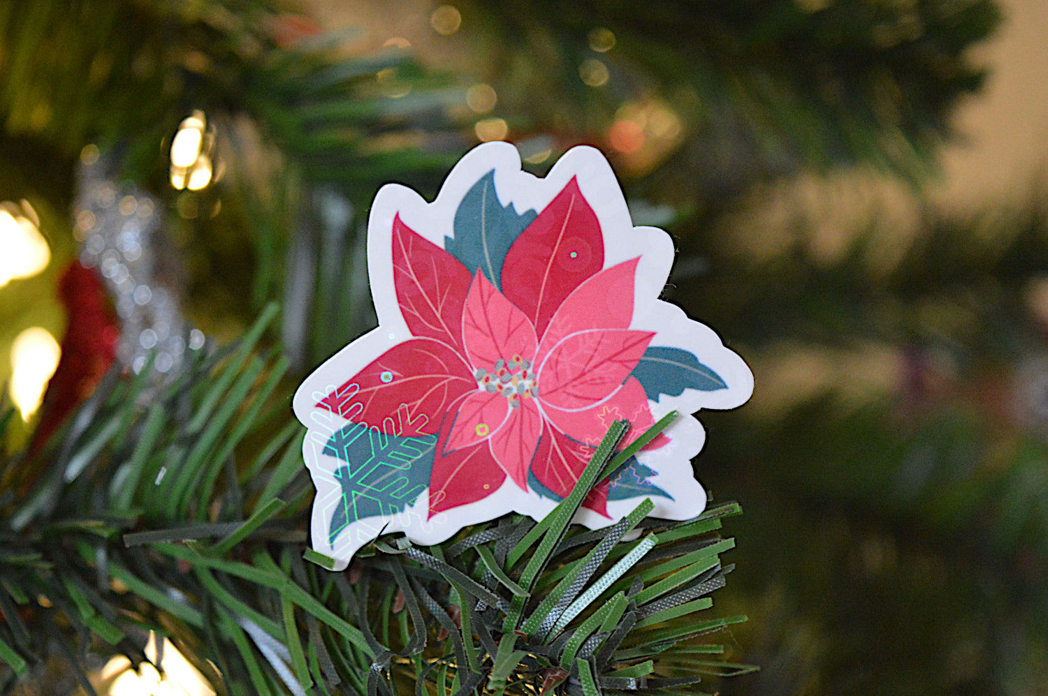 Holographic Festive Greenery Sticker (Poinsettia)