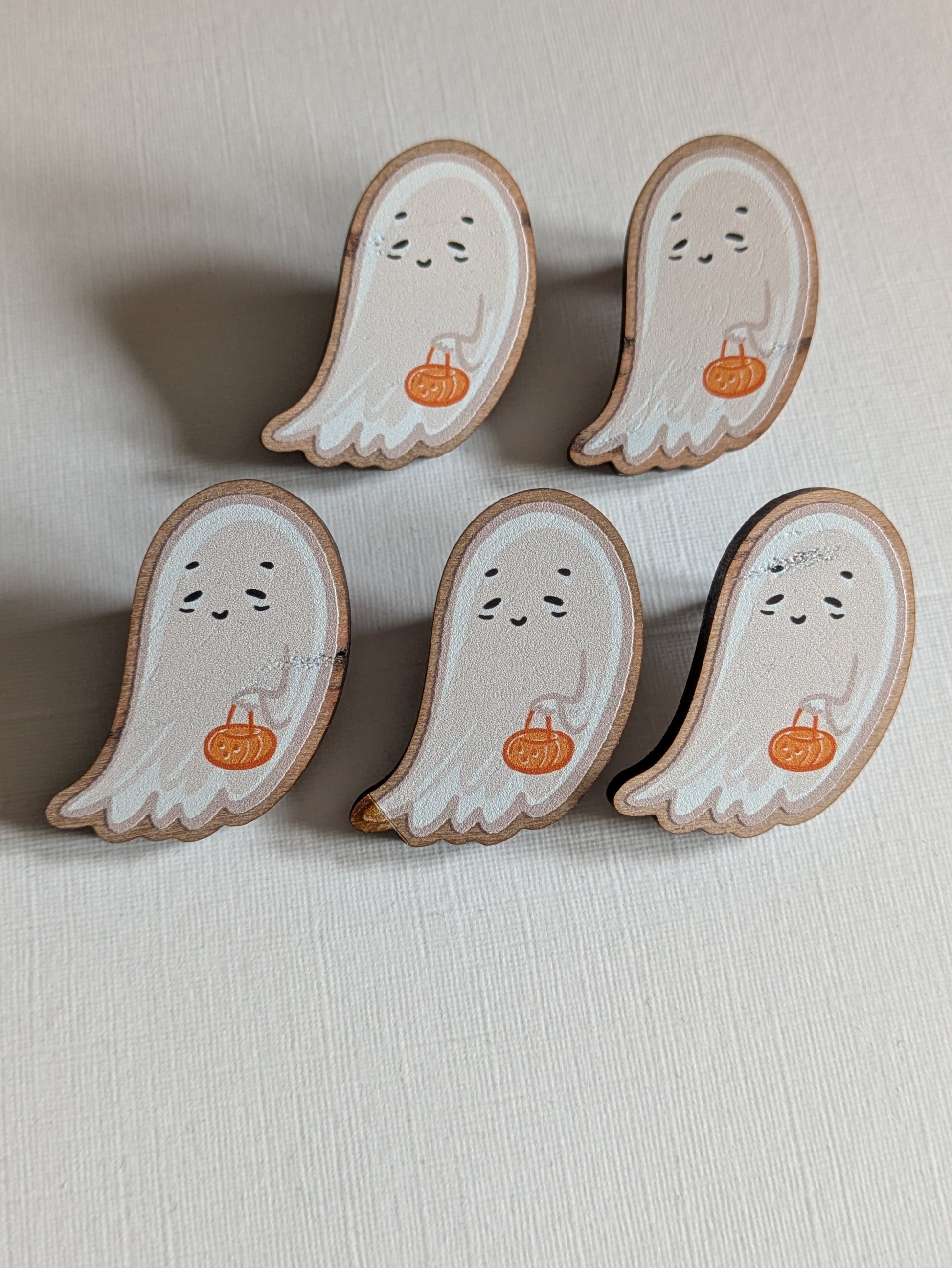 Spooky Ghost Wooden Pin - Seconds