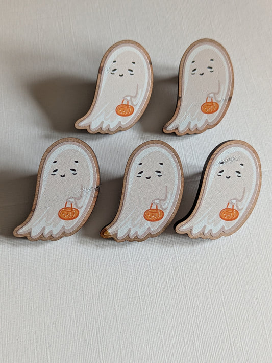Spooky Ghost Wooden Pin - Seconds