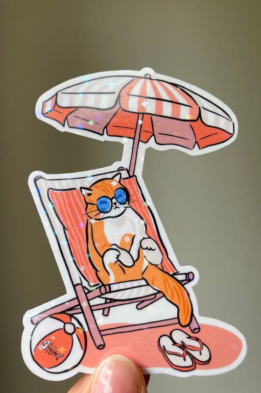 Holographic Summer Cat Sticker 1