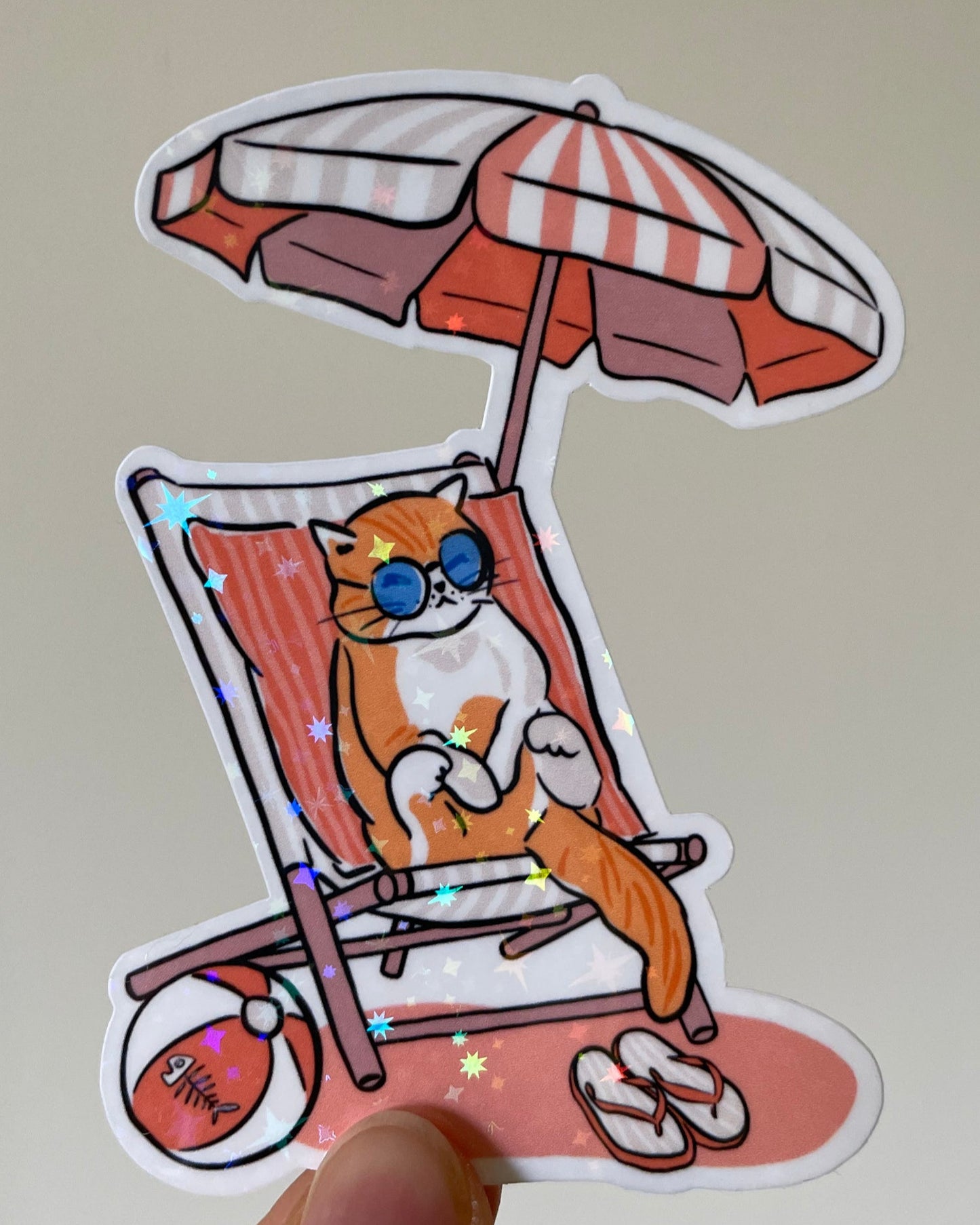 Holographic Summer Cat Sticker 2